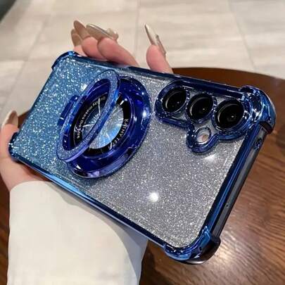 (支架) 1 件简约支架手机壳，太空壳防摔/TPU 硅胶软边高端保护套防尘角加厚奢华手机壳兼容三星 Galaxy S24Ultra/S24Plus/S24/S23Ultra/S23Plus/S23/S22Ultra/S22Plus/S22/S21Ultra/S21Plus/S21FE/S23FE/S20Ultra/S20Plus/S20FE 和支架电镀 + TPU 硅胶软边全覆盖女士/男士高端保护壳适用于 OPPO A5x/C123456789/987654321 适用于 OPPO A123456789987654321 防水防震防刮