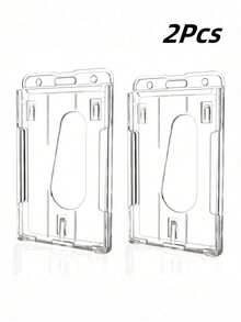 Conjunto de 2 porta-crachás rígidos de plástico transparente com abertura para o polegar, comporta 2 cartões na vertical ou horizontal, ideal para crachás de exposições, etiquetas de identificação de funcionários, cartões de acesso, cartões de identificação, cartões de transporte, com inserções personalizáveis, leve e portátil, aplicável para cartões de crédito, cartões de identificação, escritório, eventos, aniversários, escolas, casa e material de escritório. - Multicolorido - Ver 1