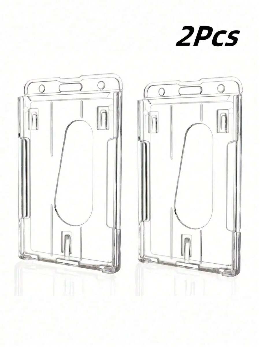 Conjunto de 2 porta-crachás rígidos de plástico transparente com abertura para o polegar, comporta 2 cartões na vertical ou horizontal, ideal para crachás de exposições, etiquetas de identificação de funcionários, cartões de acesso, cartões de identificação, cartões de transporte, com inserções personalizáveis, leve e portátil, aplicável para cartões de crédito, cartões de identificação, escritório, eventos, aniversários, escolas, casa e material de escritório. - Multicolorido - Ver 1