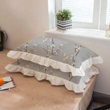 2 件花卉荷叶边枕套套装（不含枕芯），舒适透气柔软亲肤可机洗，适合宿舍、卧室、酒店、所有季节