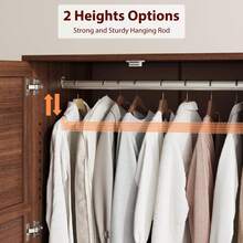 Studyset Armario ropero con 4 puertas, armario de madera de 72" con barra de colgar, armario alto independiente con 18 estantes ajustables para ropa, armario de dormitorio de madera para el dormitorio