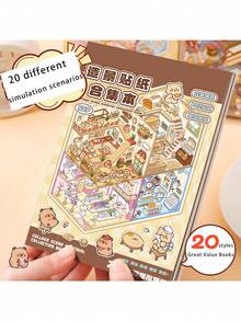 1 Book 56 Sheets 20 Designs No-Cut 3D Micro Landscaping Stickers, Layered Stereoscopic Visual Micro DIY Journal Stickers, Creative Decorative Materials,School Supplies,Back To School - Multicolor - View 6