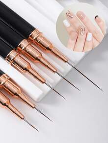 5 件套指甲线刷套装，绘画绘图指甲设计刷，美甲条纹笔长线微小细节精细绘图指甲刷，适合初学者和专业美甲沙龙 - 黑色 - 查看 5