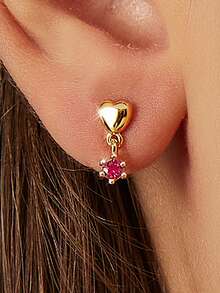 Artepollo 1pc 925 Sterling Silver Low Allergy Red Zirconia Heart Stud Earrings, Sweet & Cute, Gift Box Packaging, Elegant & Refined, Suitable For Daily Or Holiday Wear, Gift For Girls, Friends, Back To School - one-size - View 3