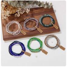 Vintage Style 4PCS Colorful Glass Bracelet Set Boho Retro Jewelry Gift For Friends - 灰色 - 查看 5