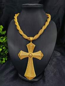 1pc Cross Pendant Necklace, Gold Color, Suitable For European, African, Brides, Weddings, Parties, Daily Wear, Holiday Gift - Yellow Gold - View 2