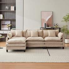 112" Modular Sectional Sofa, L-Shape Cloud Couch/Deep Seat/Armrest/Plush Corduroy Fabric, No Assembly Required, Space-Saving, 170 Pounds Boneless Compression Sleeper Sofa For Living Room - Màu Tím - Xem 7