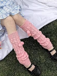 Kawaii Leg Warmers For Women, Japanese Lolita Y2K Socks, Harajuku Knit Stockings Accessory - 毛球2 - 查看 5