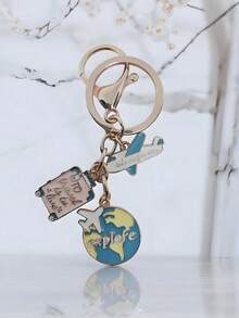 [1 件全球旅行钥匙扣] 创意地球和飞机吊坠，时尚行李箱挂件，旅行纪念品，理想之选，环球探险必备，适用于包包和车钥匙装饰。圣诞礼物创意 - 淺灰色 - 查看 8