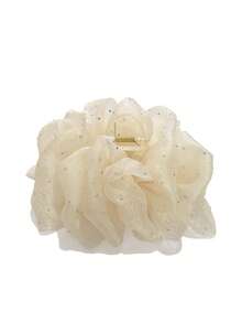 1 件女士纯色网状泡泡纱发夹，带水钻装饰蝴蝶结，优雅时尚。适合日常使用，发夹，爪夹，发夹，发夹，发夹，发夹，蝴蝶结配饰，学校用品，学院秋冬发饰，适合女士度假装扮 - 米色 - 查看 3