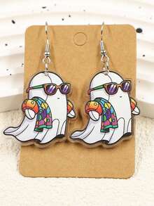 1 par de aretes acrílicos con diseño de fantasma y arcoíris de Halloween, adecuados para vacaciones y celebraciones festivas
