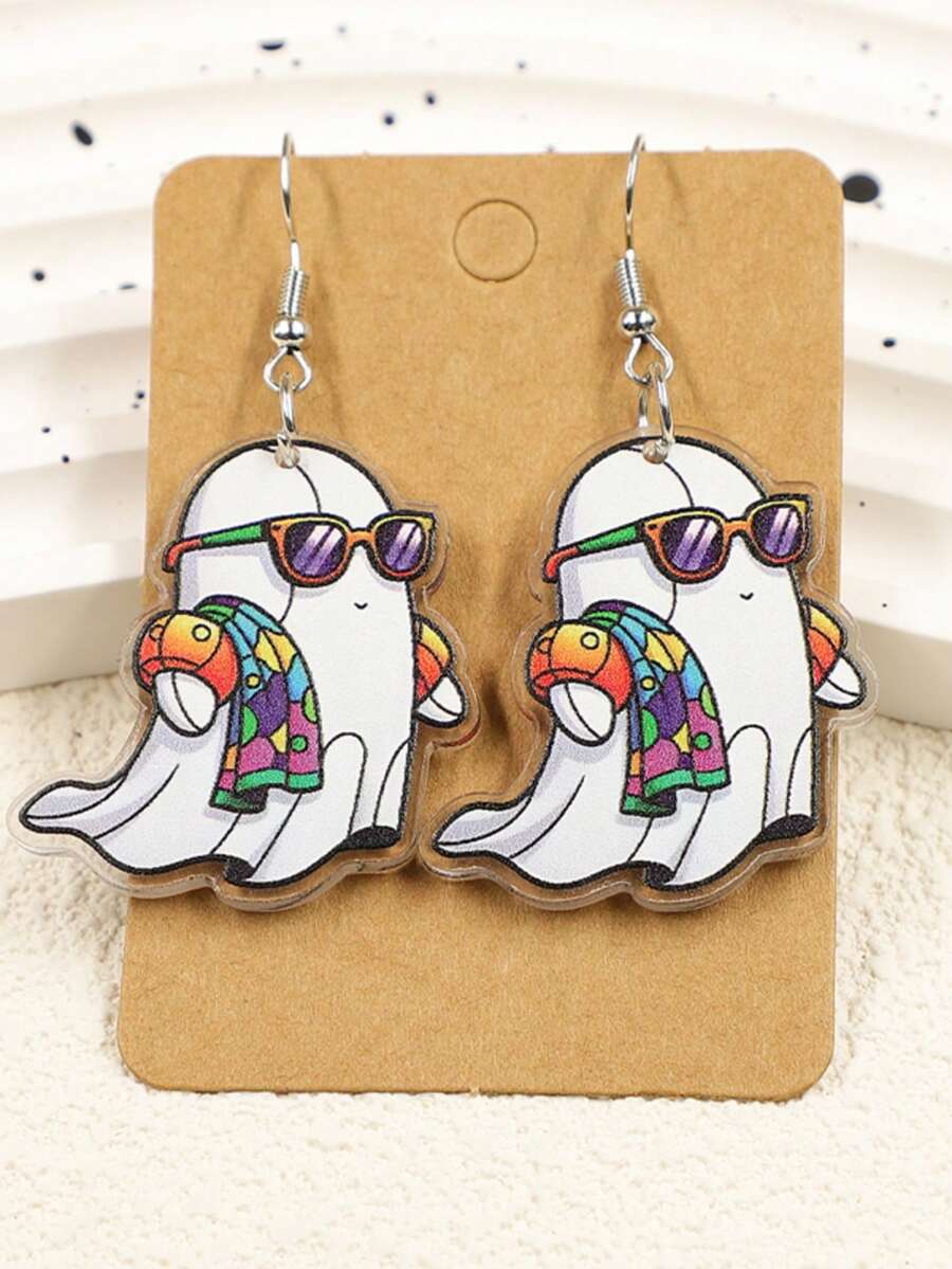 1 par de aretes acrílicos con diseño de fantasma y arcoíris de Halloween, adecuados para vacaciones y celebraciones festivas