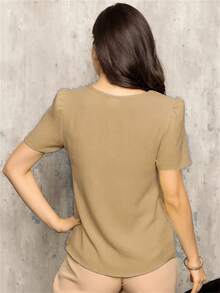 Duna Puff Sleeve Women's Blouse - 卡其色 - 查看 2