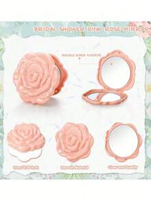 18 件/套优雅绿玫瑰化妆镜 | 新娘送礼会回礼，附感谢卡和欧根纱袋 | 婚礼宾客纪念品，公主主题派对回礼，伴娘礼物 - 粉色 - 查看 3