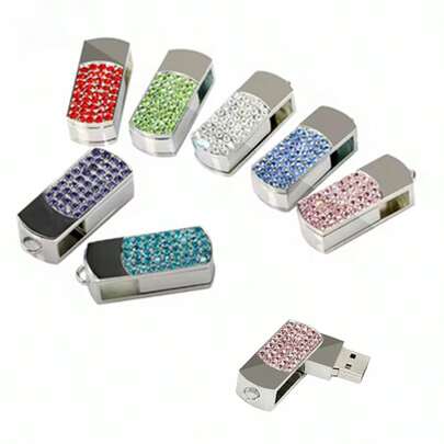 CALIENTE Unidad flash USB de acero inoxidable con cristal y llavero giratorio, memoria de 64GB, 8GB, 16GB, 32GB, regalo de unidad de memoria