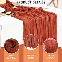 12pcs Soft Cheesecloth Balinese Table Runners, 6 Feet Long Tulle Fabric, Suitable For Bohemian Style Wedding Party, Bridal Shower, Home Decor, Baptism And Christmas Table Decoration. - 橘紅色 - 查看 2