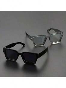 2 Pieces Of Women's Acrylic Casual Rectangular Fashion Glasses, Black + Silver / Black + Brown, Two Combinations To Choose From, Suitable For Festival Outings And Beach Parties, Suitable For Summer Beach Vacations, Outdoor, Travel - đen + cam - Xem 6