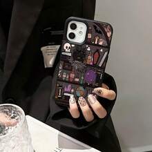1个复古骷髅头和魔法药水水晶球书架图案TPU手机壳，兼容国际版，非国内版 - 黑色 - 查看 1