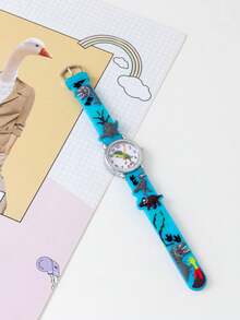 1pc Cartoon Dinosaur Pattern Quartz Watch, PVC Strap, Battery Powered, Gift For Boys, Birthday Gift