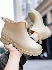 男士低帮防水雨靴，防滑短筒钓鱼水鞋，低帮防水鞋，男女学生青少年适用，橡胶靴 - 米色 - 查看 7