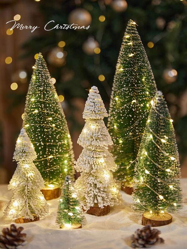 6 piezas Árboles de Navidad artificiales mini con base de madera, árboles de cepillo de botella para decoración navideña, fiesta de Navidad, decoración del hogar, fotografía, manualidades rústicas, decoración de mesa de vacaciones de invierno (6/1 pieza)