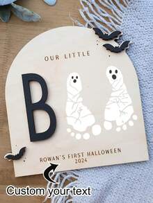 DIY Footprint Art, Baby's First Halloween, "My Little Baby" Sign, Wooden Children's Craft, Customized Children's Keepsake, Personalized Halloween Decoration - Wooden Footprint Art - View 1