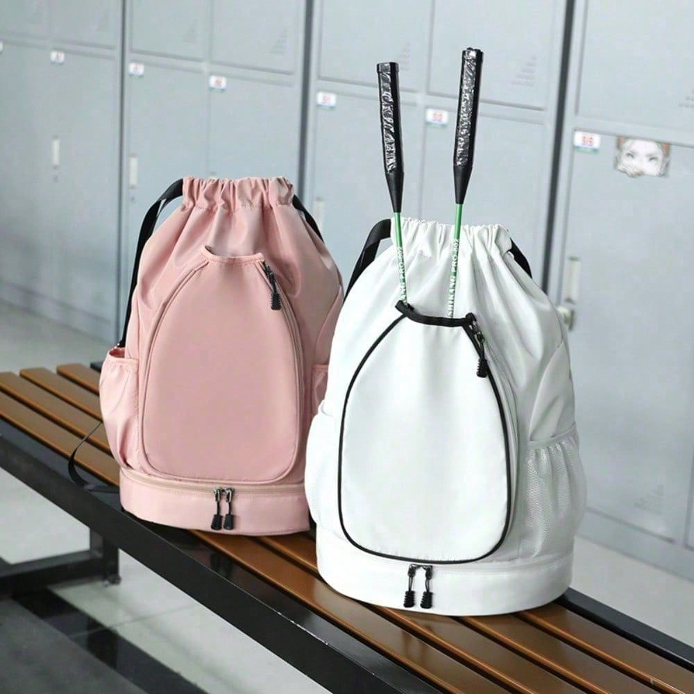Pieza Mochila con cordón con bolsillos para raqueta de bádminton y tenis, bolsa portadora de raqueta de gran capacidad para pickleball, bolsa de nat