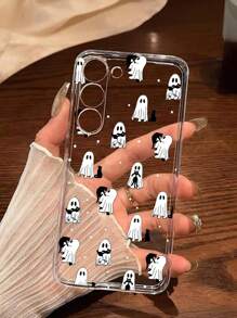 1pc Halloween Ghost Black Cat Polka Dot Soft Phone Case Compatible With IPhone, Honor, Redmi, Galaxy, Phones - Clear - View 1