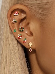 1pc 925 Sterling Silver Christmas Earrings For Women, Xmas Gifts Holiday Cute Stud Earrings Hypoallergenic Christmas Tree Snowflake Stud Festive Party Jewelry Gifts