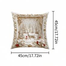 1 件白色三维圣诞图案套装饰枕套方形靠垫套，圣诞老人树鹿雪花雪人礼盒树等新视觉图案设计和其他图案软枕套适用于圣诞派对家庭房间沙发椅装饰圣诞节装饰品，圣诞靠垫套， - 彩色 - 查看 14