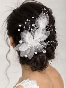 Linda tiara de noiva com detalhes decorativos. Acessórios para o Dia dos Namorados. - Bege - Ver 4