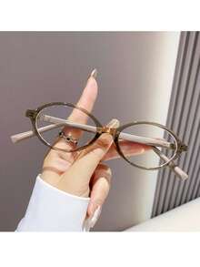 2025 Spring New Retro Oval Frame Nerd Glasses Frame, Solid Color Casual TPR (Thermoplastic Rubber) Non-Prescription Glasses - Multicolor - View 14