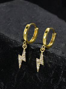 1 Pair Punk Minimalist Zirconia Lightning Stud Earrings, Hypoallergenic Fashion Unisex Earrings, Suitable For Christmas, Jewelry Gifts, Parties, New Year, Valentine's Day - Silver - View 16