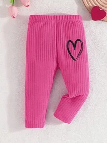 3件套女婴心形印花圆领罗纹长袖上衣搭配简约针织日常裤