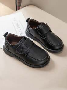 Children's Flat Loafers, Boys' Fashion Leather Shoes, Low Vamp, Autumn Footwear - Black - View 4