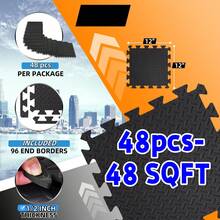 48-Pack EVA Foam Interlocking Mats, Black/Gray Gym Puzzle Tiles, Home Workout Floor Protector, 12.2 X 12.2 X 0.5Inch - 黑色 - 查看 2
