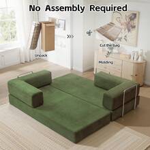 78.7" Foldable 3-Seater Fabric Sofa Bed With Square Armrests, Modular Compressible Living Room Sofa Set, Vintage Suede Comfortable Lounge Chair Sofa, Lazy Sofa (Bean Bag), And Bedroom Sleeper Sofa Bed - 綠色 - 查看 4
