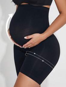 1PC High Waist Maternity Short, Over Belly Support, Stretchy Pregnancy Pants, Workout Yoga Activewear, For All Stages Of Pregnancy - Black - View 6