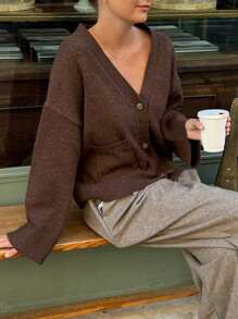 Women's Fall Winter Chunky Knit Cardigan Stylish Solid Ribbed Button Down V Neck Open Front Long Sleeve Sweater Jacket Oversized Loose Sweater Outerwear