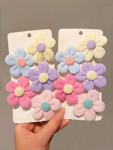 10个/套 什锦花朵发夹，柔和梦幻的配色，包含粉色、紫色、蓝色、黄色等色调，搭配对比鲜明的花朵中心，适合女孩和女士打造清新日常发型或迷人派对造型，随机发货。 - 彩色 - 查看 5