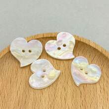 10pcs Double Hole White Resin Rainbow Heart-Shaped Pearl Shell Button, Multifunctional Fashionable Sweater Decoration Button, Suitable For Handmade And Sewing Products, With A Variety Of Sizes To Choose From. - White - View 6