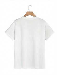 1pc Men'S Casual Fashion T-Shirt, Summer Knit Fabric, Round Neck Short Sleeve With Geometric Peace Pattern - White - View 2
