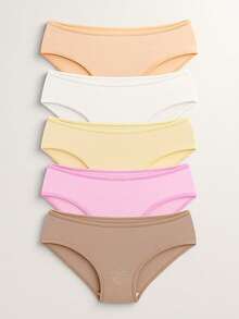 Kit Of 5 Girls' Cotton Panties, Plain Cotton Youth Panties - 彩色 - 查看 1