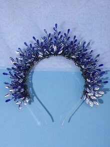 1件水晶紫色发箍公主生日皇冠，深色正式礼服哥特式头饰，新娘水钻婚礼发饰，节日派对珠宝情人节配饰 - 寶藍色 - 查看 6