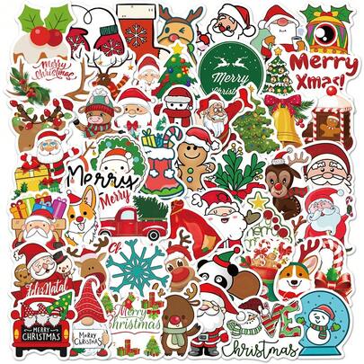 50PCS Christmas Stickers Vinyl Stickers Scrapbook, Journaling, Laptop, Bumper, Skateboard, Water Bottles, Computer, Phone, Cartoon, Hard Hat, Car Stickers And Decals