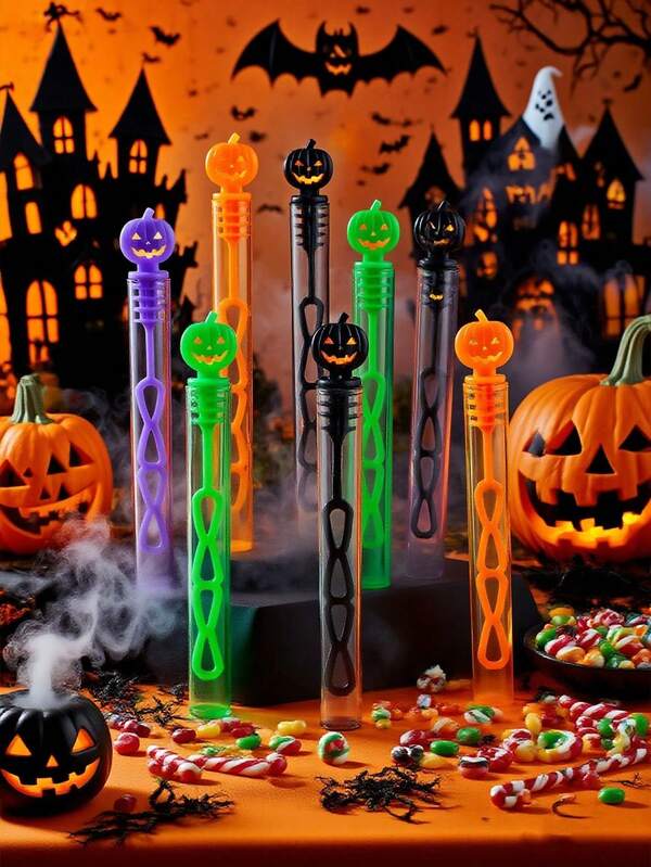 10/24/48/60pcs Halloween Theme Bubble Wands, Colorful Mini Bubble Test Tubes, Party Atmosphere Maker Tools, Manual Bubble Blower (Bubble Liquid Not Included)