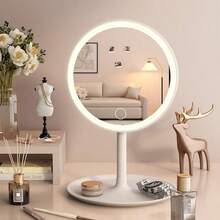 Espejo de maquillaje LED ajustable, iluminación inteligente de 3 colores, brillo ajustable, carga USB con un solo toque, espejo de sobremesa de alta definición giratorio 180°, bandeja portátil desmontable, espejo cosmético electrónico de viaje, adecuado para dormitorio, baño, mesita de noche, dormitorio, gran regalo para el Día de la Madre, cumpleaños, mujeres - Multicolor - Ver 3