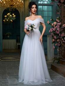 女士优雅鸡尾酒会礼服，正式超长开叉大腿晚间婚礼宾客礼服，金属面料，成熟性感，适合正式派对、毕业派对、婚礼、舞台表演、单身派对、春夏秋 - 白色 - 查看 6