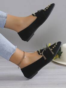 Fashionable Flat Slip-On Shoes For Women, Bohemian Buckle Design With Rivets, Versatile Style Suitable For Casual Walks And Gatherings