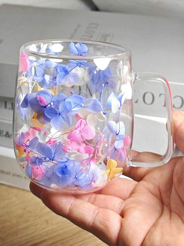 1-2-4pcs Double-Layer Insulated Handle Glass Coffee Cup, Mug Coffee Cup, Internal Flower Filling, PBA-Free, Suitable For Cold Drinks, Hot Drinks, Tea Bags, Matcha, Cappuccino, Iced American Coffee. It Is A Unique Gift For Wedding Season, Valentine's Day, Christmas, Birthday - Multicolor - View 16